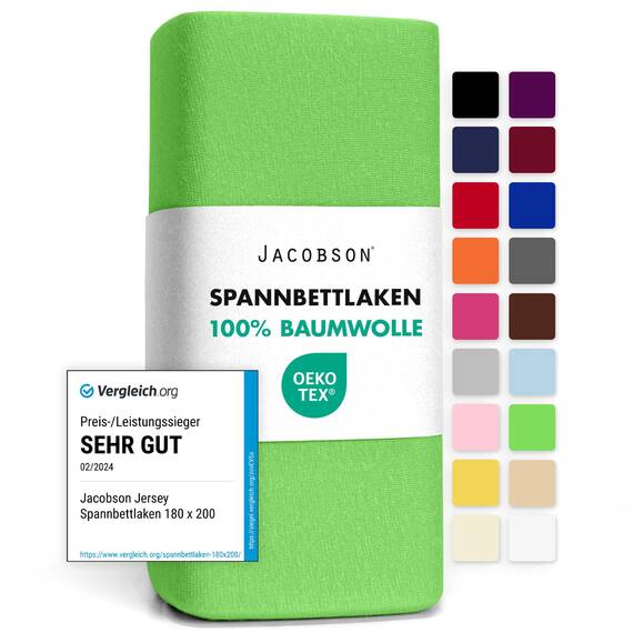 Jacobson Jersey Spannbettlaken Spannbetttuch Baumwolle Bettlaken (90x200-100x200 cm, Apfelgrün)