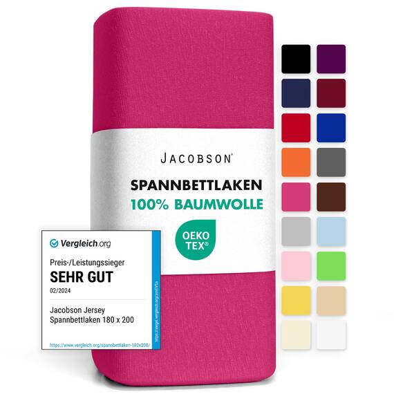 Jacobson Jersey Spannbettlaken Spannbetttuch Baumwolle Bettlaken (120x200-130x200 cm, Pink)