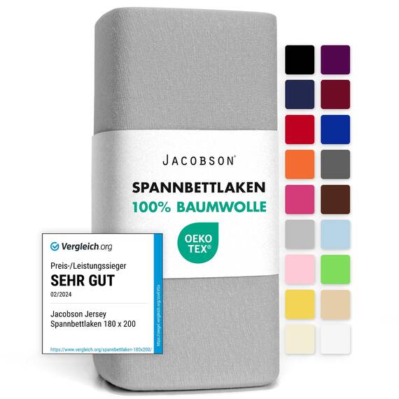 Jacobson Jersey Spannbettlaken Spannbetttuch Baumwolle Bettlaken (120x200-130x200 cm, Grau)