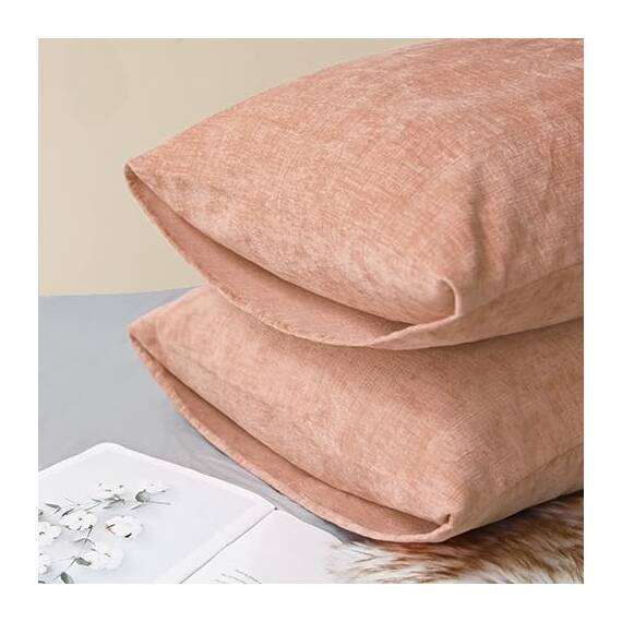 CaliTime Gemütliche Standard-Kissenbezüge für Bett, Bettwäsche, Dekoration, einfarbig, weiches Chenille, 50 x 66 cm, Altrosa, 2 Stück