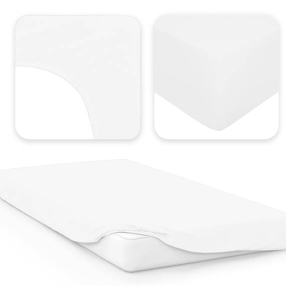 Jacobson Jersey Spannbettlaken Spannbetttuch Baumwolle Bettlaken (180x200-200x200 cm, Weiss)