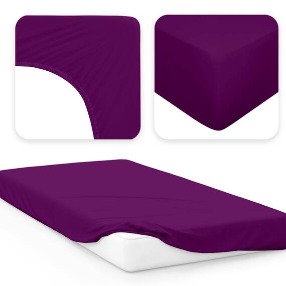 Jacobson Jersey Spannbettlaken Spannbetttuch Baumwolle Bettlaken (140x200-160x220 cm, Royal Lila)