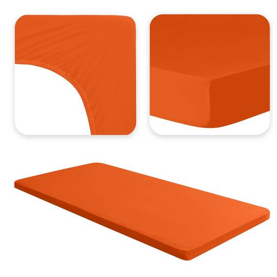 Jacobson Jersey Spannbettlaken Spannbetttuch Baumwolle Bettlaken (Topper 180-200x200 cm, Orange)