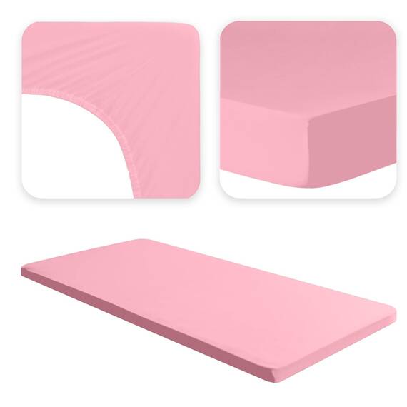 Jacobson Jersey Spannbettlaken Spannbetttuch Baumwolle Bettlaken (Topper 180-200x200 cm, Rosa)