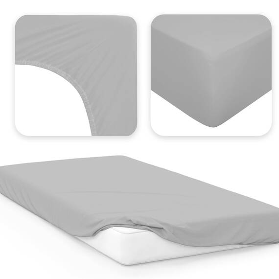 Jacobson Jersey Spannbettlaken Spannbetttuch Baumwolle Bettlaken (180x200-200x220 cm, Grau)