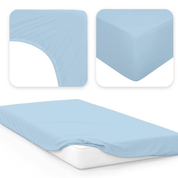 Jacobson Jersey Spannbettlaken Spannbetttuch Baumwolle Bettlaken (180x200-200x200 cm, Hellblau)