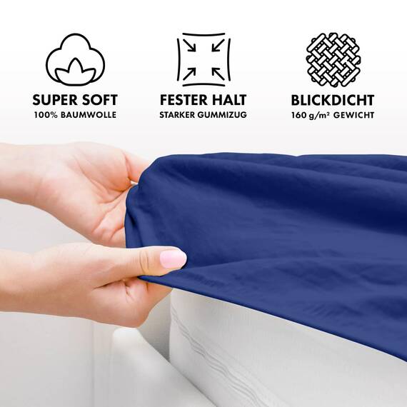 Jacobson Jersey Spannbettlaken Spannbetttuch Baumwolle Bettlaken (Topper 180-200x200 cm, Royal Blau)