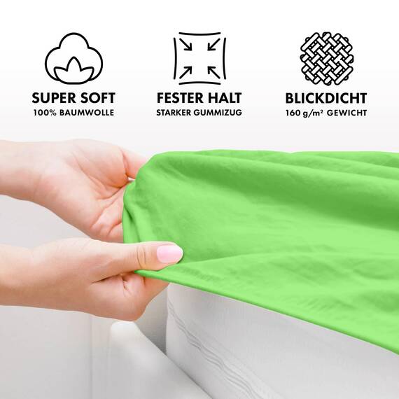 Jacobson Jersey Spannbettlaken Spannbetttuch Baumwolle Bettlaken (180x200-200x220 cm, Apfelgrün)
