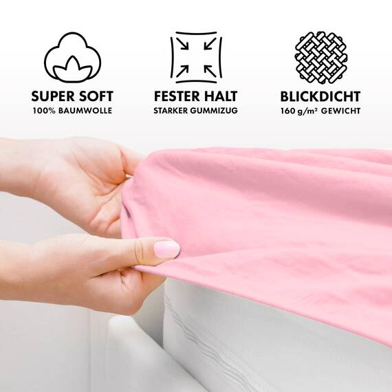 Jacobson Jersey Spannbettlaken Spannbetttuch Baumwolle Bettlaken (180x200-200x220 cm, Rosa)