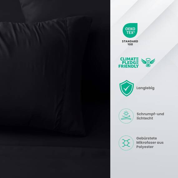 Utopia Bedding 4 Teilige Bettlaken Set 120x190 cm, Schwarz - Polyester Microfaser, Oeko-Tex Zertifiziert, 1 Spannbettlaken 120x190 cm, 1 Bettlaken 228x259 cm und 2 Kissenbezüge 50x75 cm