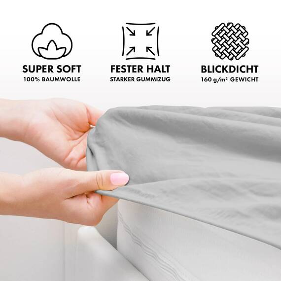 Jacobson Jersey Spannbettlaken Spannbetttuch Baumwolle Bettlaken (140x200-160x220 cm, Grau)