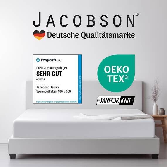 Jacobson Jersey Spannbettlaken Spannbetttuch Baumwolle Bettlaken (Topper 180-200x200 cm, Beige)