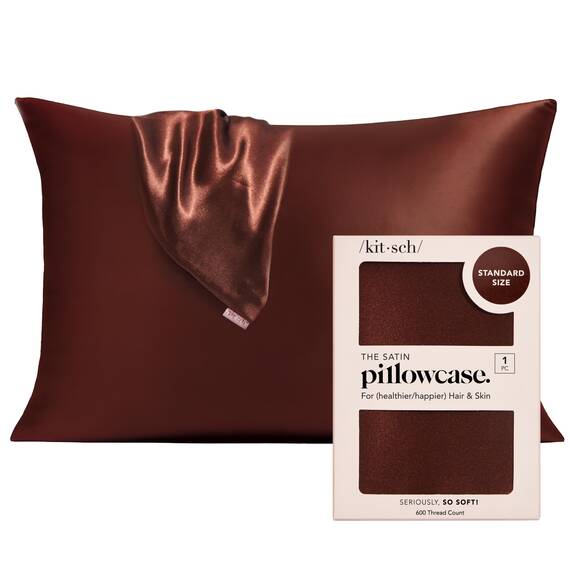 Kitsch Kissenbezug aus 100% Satin, weicher als Seide, vegane Seide (Schokobraun, Standard/Queen-Size)