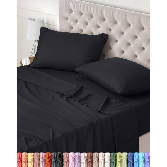 Utopia Bedding 4 Teilige Bettlaken Set 120x190 cm, Schwarz - Polyester Microfaser, Oeko-Tex Zertifiziert, 1 Spannbettlaken 120x190 cm, 1 Bettlaken 228x259 cm und 2 Kissenbezüge 50x75 cm