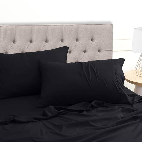Utopia Bedding 4 Teilige Bettlaken Set 120x190 cm, Schwarz - Polyester Microfaser, Oeko-Tex Zertifiziert, 1 Spannbettlaken 120x190 cm, 1 Bettlaken 228x259 cm und 2 Kissenbezüge 50x75 cm