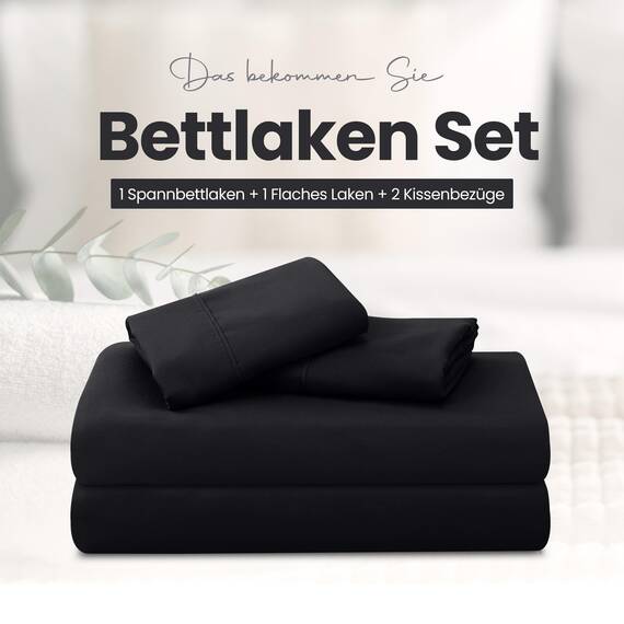 Utopia Bedding 4 Teilige Bettlaken Set 120x190 cm, Schwarz - Polyester Microfaser, Oeko-Tex Zertifiziert, 1 Spannbettlaken 120x190 cm, 1 Bettlaken 228x259 cm und 2 Kissenbezüge 50x75 cm