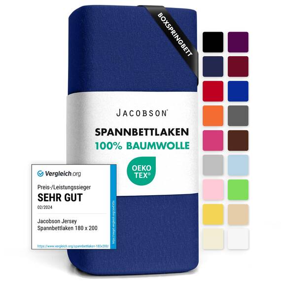 Jacobson Jersey Spannbettlaken Spannbetttuch Baumwolle Bettlaken (140x200-160x220 cm, Royal Blau)
