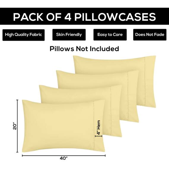 Utopia Bedding King-Kissenbezüge – 4er-Pack – Hotelverschluss – weicher, gebürsteter Mikrofaserstoff – schrumpf- und farbecht, Kissenbezüge, Kingsize, 20 X 40 Inches (gelb)