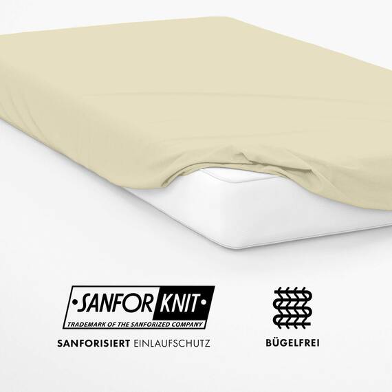 Jacobson Jersey Spannbettlaken Spannbetttuch Baumwolle Bettlaken (Premium 200x220 cm, Natur)