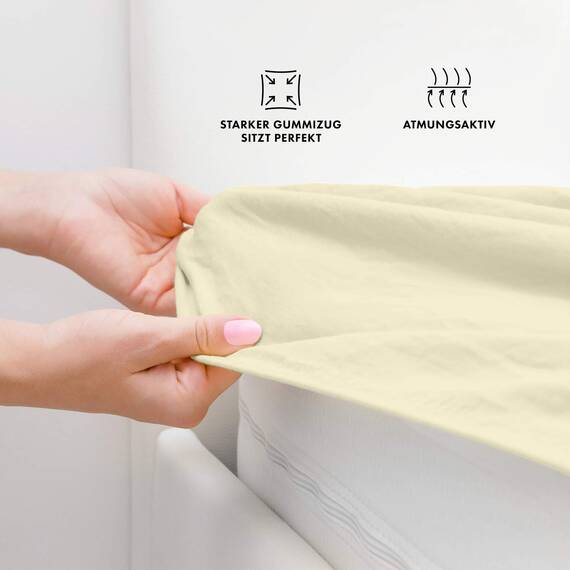 Jacobson Jersey Spannbettlaken Spannbetttuch Baumwolle Bettlaken (Premium 200x220 cm, Natur)