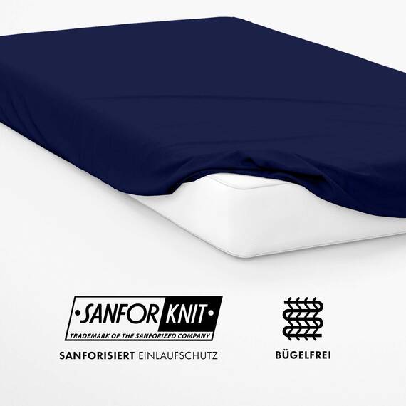 Jacobson Jersey Spannbettlaken Spannbetttuch Baumwolle Bettlaken (Premium 200x220 cm, Dunkelblau)