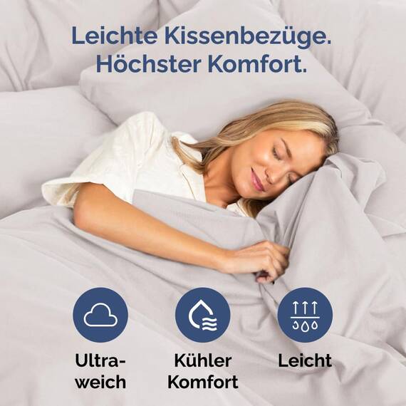 Kissenbezüge 50x80 cm Hellgrau im 2er-Pack - Weiche Kopfkissenbezüge aus Mikrofaser - Atmungsaktive, pflegeleichte und knitterfreie Kissenhüllen - Maschinenwaschbar mit Hotelverschluss - Oeko-TEX