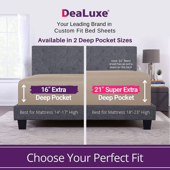 Spannbettlaken für Queen-Size-Bett mit 40,6 cm tiefen Taschen, passend auf Matratzen und Topper mit 35,6–45,7 cm Höhe, Braungrau
