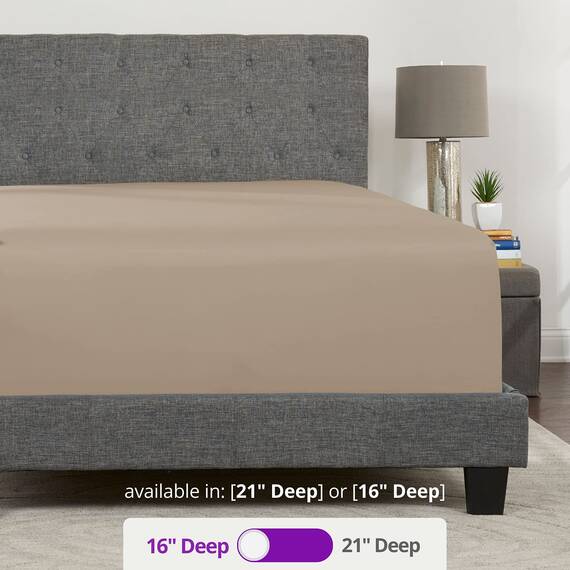 Spannbettlaken für Queen-Size-Bett mit 40,6 cm tiefen Taschen, passend auf Matratzen und Topper mit 35,6–45,7 cm Höhe, Braungrau