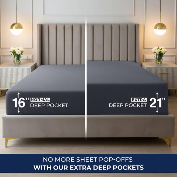 Utopia Bedding Spannbettlaken,53 cm extra Tiefe Taschen, weiche Mikrofaser, läuft Nicht EIN, farbecht, pflegeleicht, nur 1 Spannbettlaken, Grau, für Doppelbetten