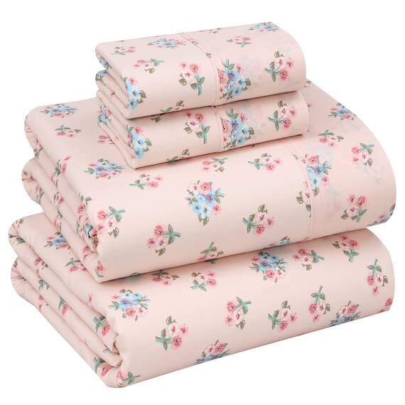 RUVANTI Bettlaken-Set aus 100% Baumwolle, atmungsaktive Perkal-Webart, 35,6 cm Tiefe Taschen, Hotelstandard, angenehm kühl, langlebig, Blumendesign, California-King-Size, 4-teilig, Frühling