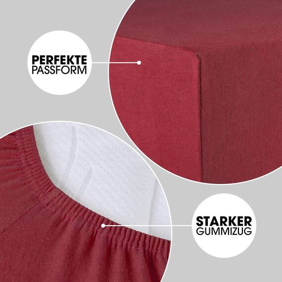 CelinaTex Jersey Topper Spannbettlaken Lucina 90x200-100x200cm Bordeaux rot 100% Baumwolle gekämmt bis 12cm Matratzenhöhe Spannbettbezug, Leintuch, Bettlaken, elastisch, Strech, Oeko-Tex