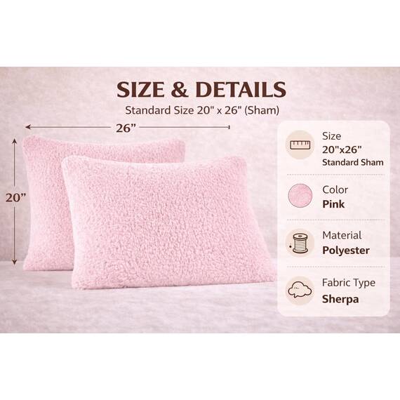 Reafort Ultraweiche Sherpa-Kissenbezüge, Standardgröße, 50,8 x 66 cm, 2 Stück, mit Reißverschluss, Rosa, 50,8 x 66 cm Standard-Kissenbezug