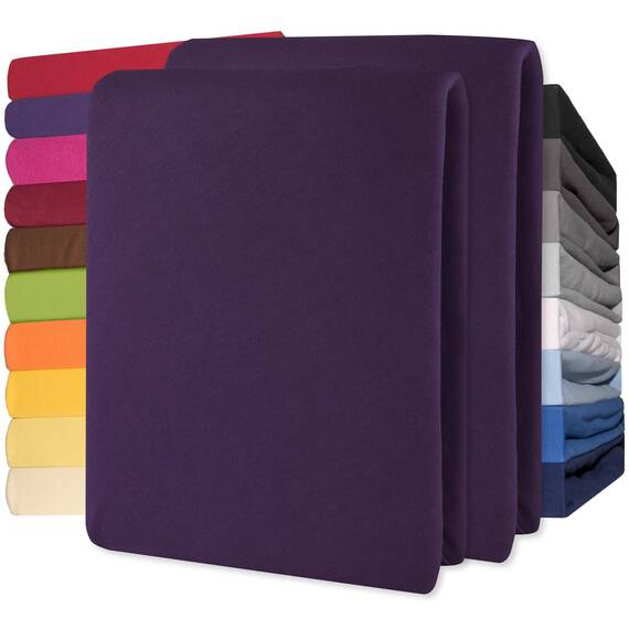 CelinaTex Jersey Spannbettlaken Lucina Doppelpack 90x200-100x200cm lila 100% Baumwolle gekämmt bis 26cm Matratzenhöhe Spannbettbezug, Leintuch, Bettlaken, elastisch, Strech, Oeko-Tex