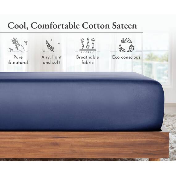 California Design Den Spannbettlaken für Super-Kingsize-Bett, weicher 100 % Baumwollsatin, tiefe Tasche mit elastischem Gummizug (Super-Kingsize-Bett, Indigoblau)