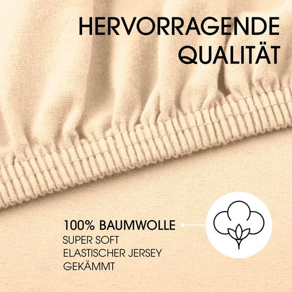 CelinaTex Jersey Topper Spannbettlaken Lucina 140x200-160x200cm Natur beige 100% Baumwolle gekämmt bis 12cm Matratzenhöhe Spannbettbezug, Leintuch, Bettlaken, elastisch, Strech, Oeko-Tex