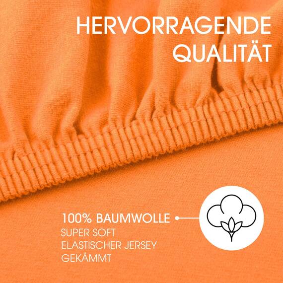 CelinaTex Jersey Spannbettlaken Lucina 90x200-100x200cm orange 100% Baumwolle gekämmt bis 26cm Matratzenhöhe Spannbettbezug, Leintuch, Bettlaken, elastisch, Strech, Oeko-Tex