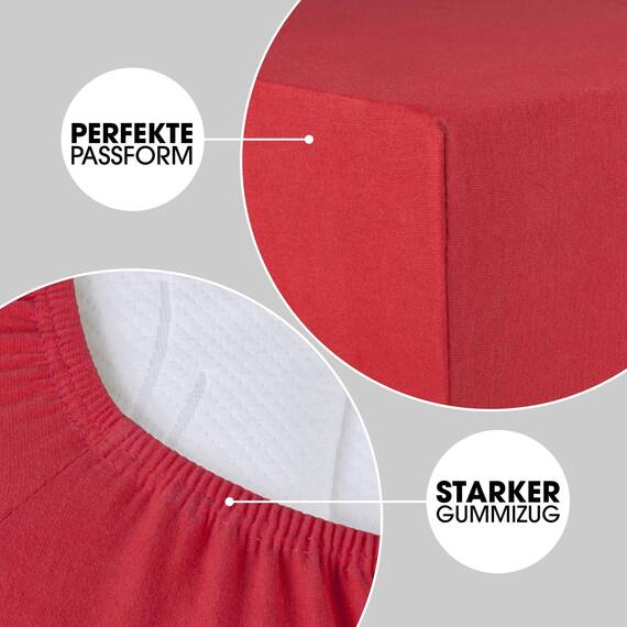 CelinaTex Jersey Topper Spannbettlaken Lucina 140x200-160x200cm Rubin rot 100% Baumwolle gekämmt bis 12cm Matratzenhöhe Spannbettbezug, Leintuch, Bettlaken, elastisch, Strech, Oeko-Tex