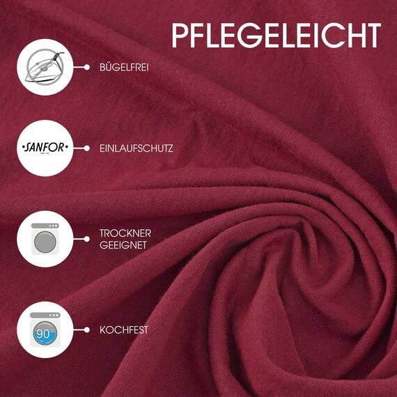 CelinaTex Jersey Topper Spannbettlaken Lucina 140x200-160x200cm Bordeaux rot 100% Baumwolle gekämmt bis 12cm Matratzenhöhe Spannbettbezug, Leintuch, Bettlaken, elastisch, Strech, Oeko-Tex