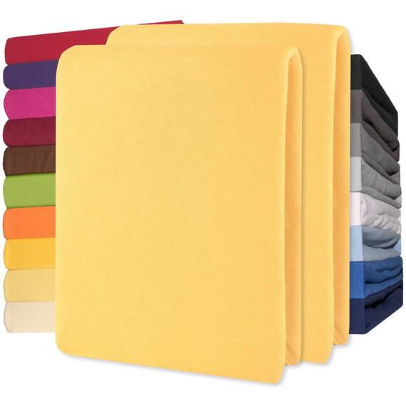 CelinaTex Jersey Spannbettlaken Lucina Doppelpack 140x200-160x200cm Creme gelb 100% Baumwolle gekämmt bis 26cm Matratzenhöhe Spannbettbezug, Leintuch, Bettlaken, elastisch, Strech, Oeko-Tex