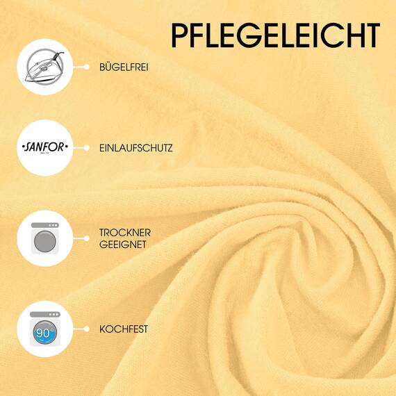 CelinaTex Jersey Topper Spannbettlaken Lucina Doppelpack 180x200-200x200cm Creme gelb 100% Baumwolle gekämmt bis 12cm Matratzenhöhe Spannbettbezug, Leintuch, Bettlaken, elastisch, Strech, Oeko-Tex