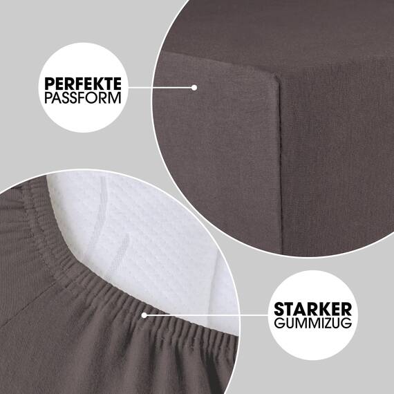 CelinaTex Jersey Topper Spannbettlaken Lucina 180x200-200x200cm anthrazit grau 100% Baumwolle gekämmt bis 12cm Matratzenhöhe Spannbettbezug, Leintuch, Bettlaken, elastisch, Strech, Oeko-Tex