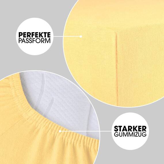 CelinaTex Jersey Topper Spannbettlaken Lucina 200x200-200x220cm Creme gelb 100% Baumwolle gekämmt bis 12cm Matratzenhöhe Spannbettbezug, Leintuch, Bettlaken, elastisch, Strech, Oeko-Tex
