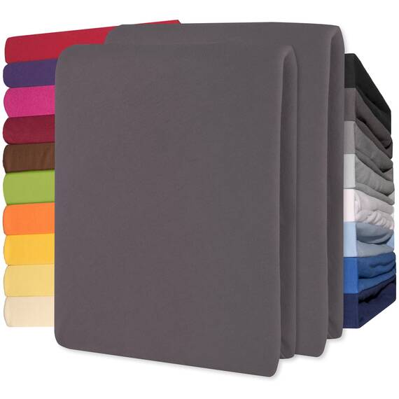 CelinaTex Jersey Topper Spannbettlaken Lucina 200x200-200x220cm anthrazit grau 100% Baumwolle gekämmt bis 12cm Matratzenhöhe Spannbettbezug, Leintuch, Bettlaken, elastisch, Strech, Oeko-Tex