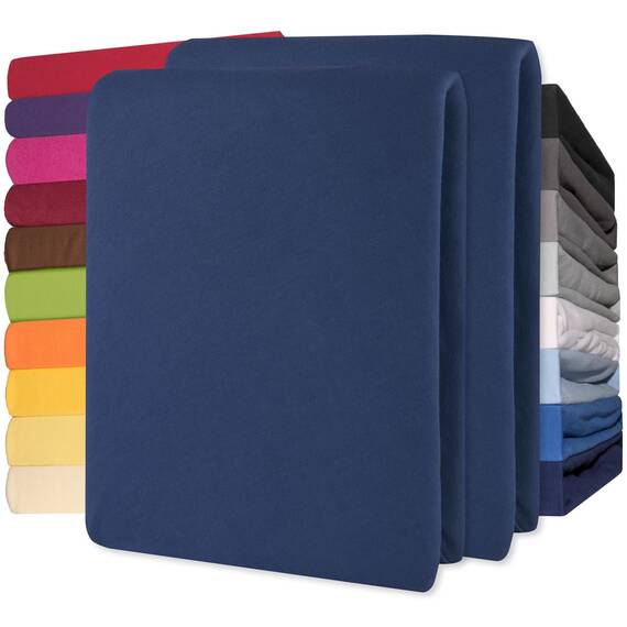CelinaTex Jersey Topper Spannbettlaken Lucina Doppelpack 200x200-200x220cm dunkel blau 100% Baumwolle gekämmt bis 12cm Matratzenhöhe Spannbettbezug, Leintuch, Bettlaken, elastisch, Strech, Oeko-Tex