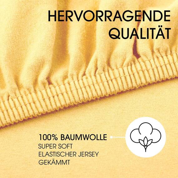 CelinaTex Jersey Topper Spannbettlaken Lucina Doppelpack 200x200-200x220cm Creme gelb 100% Baumwolle gekämmt bis 12cm Matratzenhöhe Spannbettbezug, Leintuch, Bettlaken, elastisch, Strech, Oeko-Tex