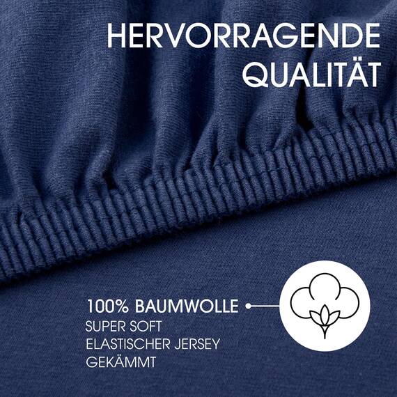 CelinaTex Jersey Topper Spannbettlaken Lucina Doppelpack 200x200-200x220cm dunkel blau 100% Baumwolle gekämmt bis 12cm Matratzenhöhe Spannbettbezug, Leintuch, Bettlaken, elastisch, Strech, Oeko-Tex