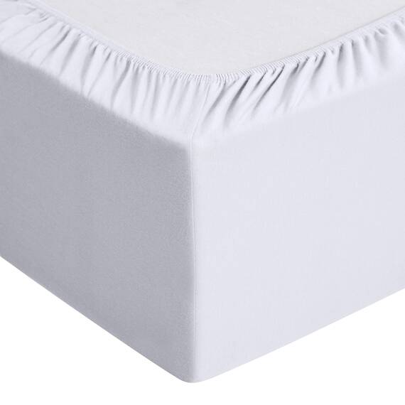 Amazon Basics Jersey Spannbettlaken, 100% Baumwolle, Spannbetttuch - Matratzenhöhe bis 30 cm, 200 x 200 cm, Weiß (Packung mit 2)