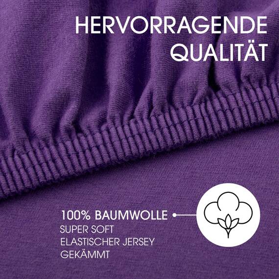 CelinaTex Jersey Spannbettlaken Lucina 200x200-200x220cm lila 100% Baumwolle gekämmt bis 26cm Matratzenhöhe Spannbettbezug, Leintuch, Bettlaken, elastisch, Strech, Oeko-Tex