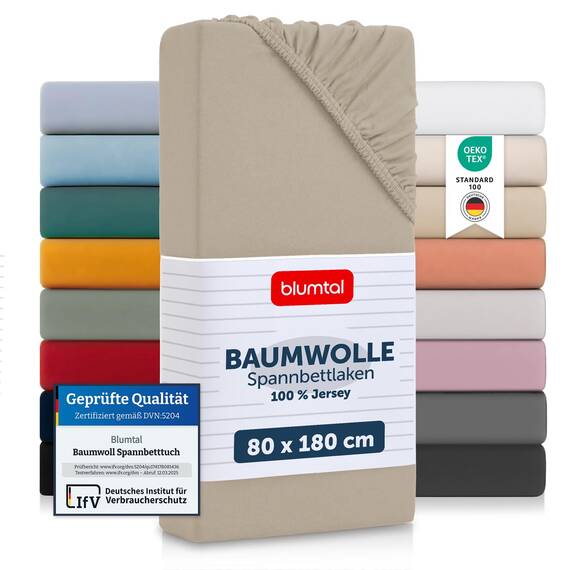 Blumtal® Baumwolle Spannbettlaken 80x160-180 cm Basics Jersey im 2er Set - Bettlaken 80x160 Kinder - Oeko-TEX zertifiziertes Spannbettlaken Beistellbett - Spannbetttuch 80x160 Kinderbett - Taupe