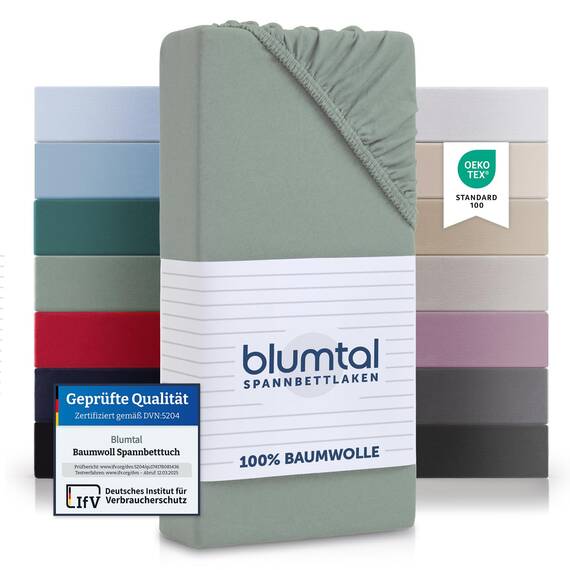 Blumtal® Basics Spannbettlaken für Topper 90x190 cm Jersey - Bettlaken 90x190 cm aus 100% Baumwolle - Oeko-TEX zertifiziertes Spannbetttuch 90x190 cm - Topper Bettlaken 90x190 - Summergreen - Grün